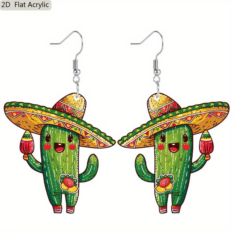 2D Flat Acrylic Cute Cactus Drop Earrings, Suitable As A Holiday Gift for Women, Cactus Festival Party Decoration Jewelry.