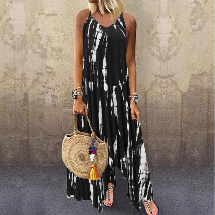 New Long Skirt Printed Slit Skirt Irregular Tie Dye Pocket Dress
