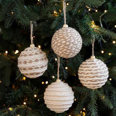 Weihnachtskugel Ornament Leinen Design Rustikal Distressed Hängekugel Weihnachtsbaumdeko Bauernhaus Ornament