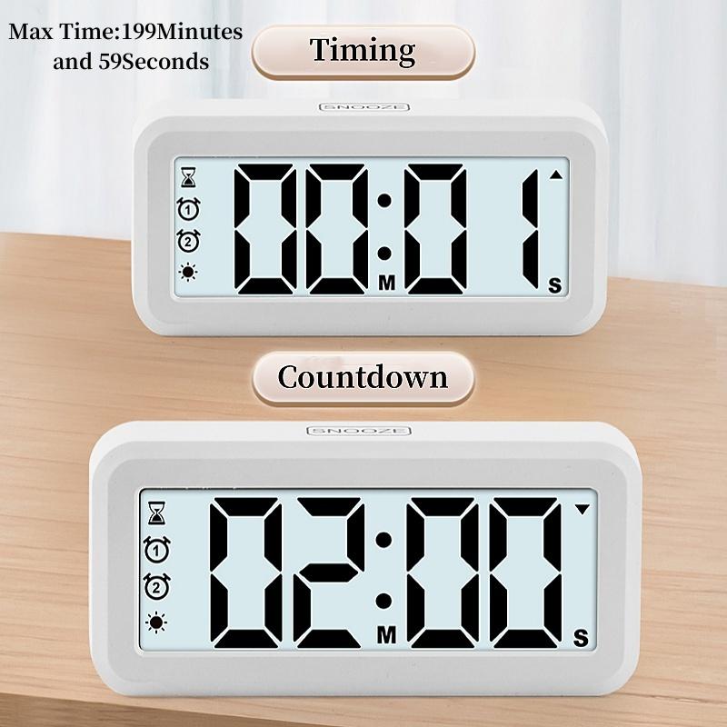 Battery Powered Digital Alarm Clock Backlight Auto Dimmer Timing Countdown 2 Alarm Snooze Table Clock 12/24H Magnetic LCD Clock