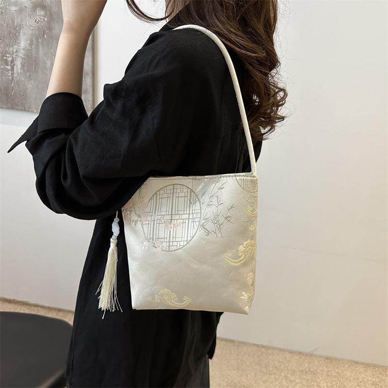 New Chinese Style Single-shoulder Underarm Bag Portable Personality Niche New Chinese Style Bag Women's Beautiful Casual Bucket Bag