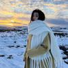 Solid color haze blue scarf female winter fluffy hair thickened student white student warm scarf blue scarf