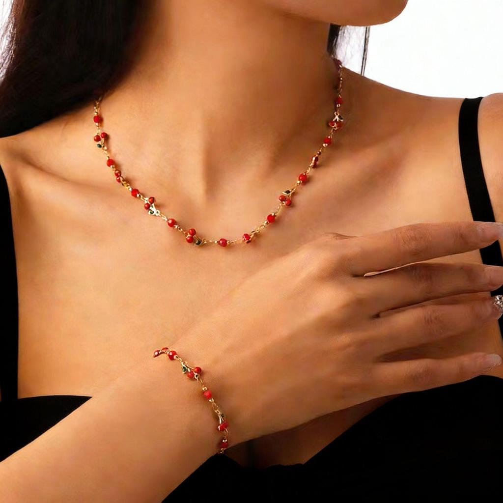 Elegant Cross-Border Cherry Pendant Bracelet - High-End Colorful and Fresh