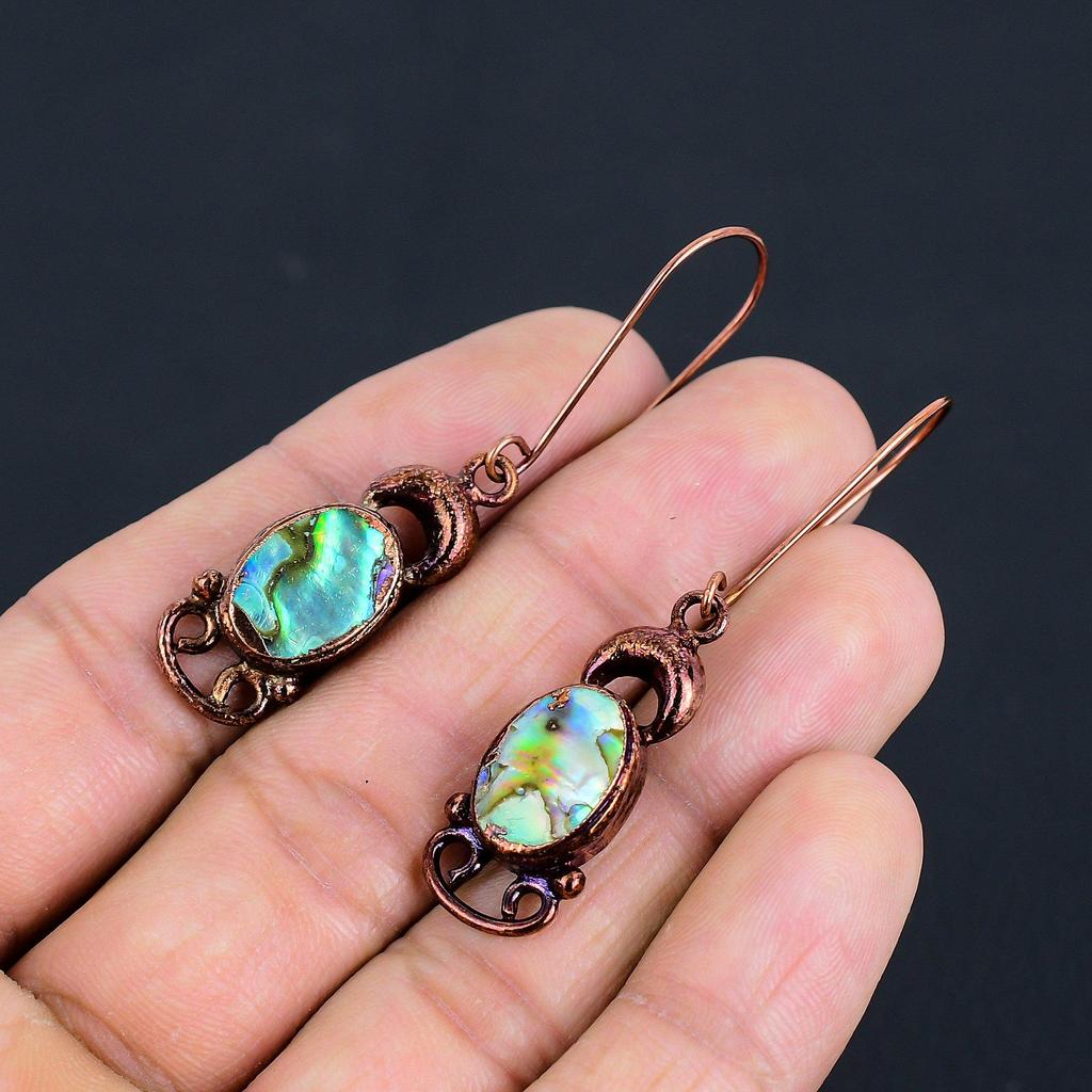 Abalone Shell Copper Electroformed Earrings, Handmade Gemstone Earrings Jewelry, Gifts For Wife Brand New Earrings