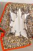 Women' Satin Scarf 70x70 - Leopard and Baroque, Cream and Orange, Glamorous Style