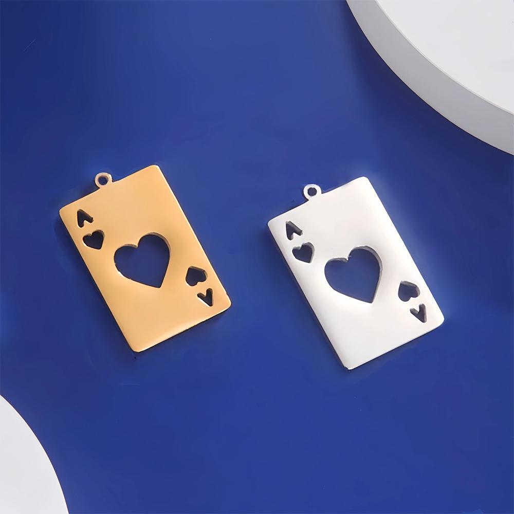 Teamer 3pcs/Lot Poker Card Ace of Hearts Pendant For Necklace Jewelry Making Stainless Steel Gold Color Charms Wholesale