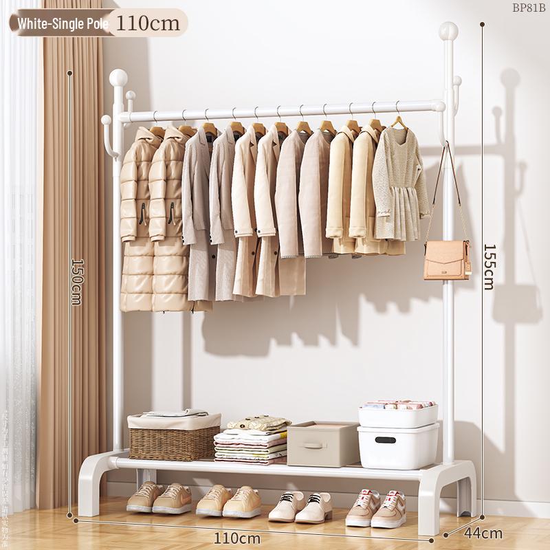 Floor-Standing Balcony Clothes Rack, Indoor Hat Holder, Simple Bedroom Storage, and Hanging Pole.