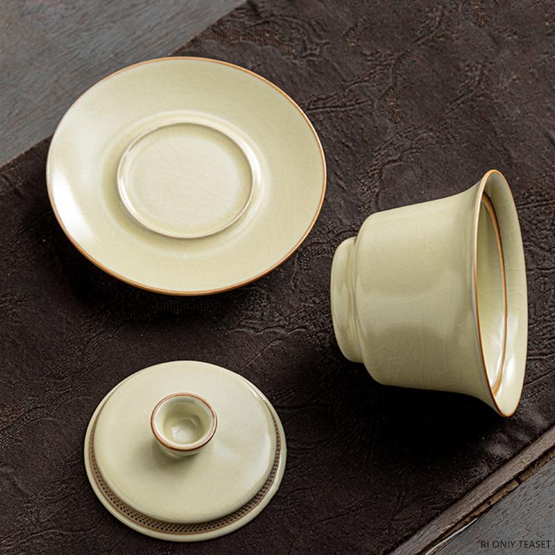 Chinese Ru Kiln Ceramic Gaiwan Handmade Teacup Tea Water Separation Tea Bowl Household Travel Teaware Tea Ceremony Gifts