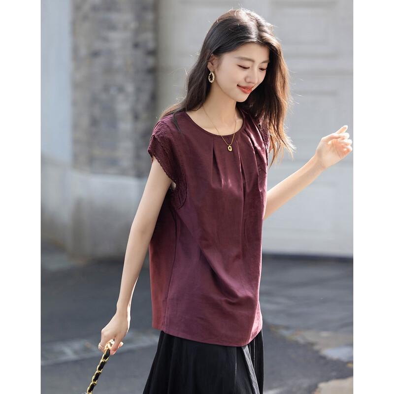 Demana Women's Linen Blend Sleeveless Lace Blouse