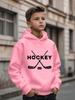 Children Hoodie Hockey Letter Crossed Sticks Puck Graphic Print Long Sleeve Pullover Sweatshirt Casual Kids Sport Tops For Autumn Daily Outdoor Wear