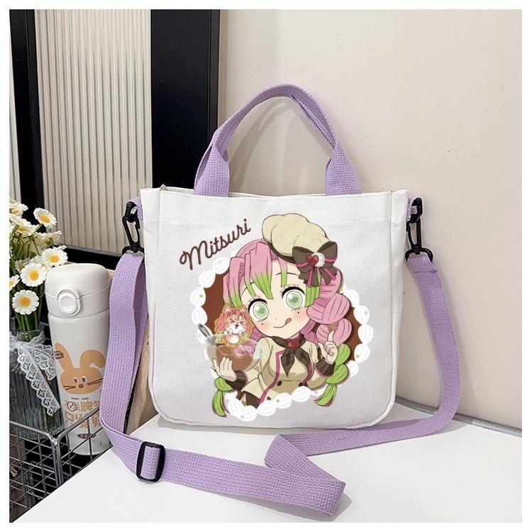 Anime Demon Slayer Canvas Crossbody Bag Cartoon Figures Print Shoulder Bags Fashion Minimalist Commuting Storage Handbag Gifts