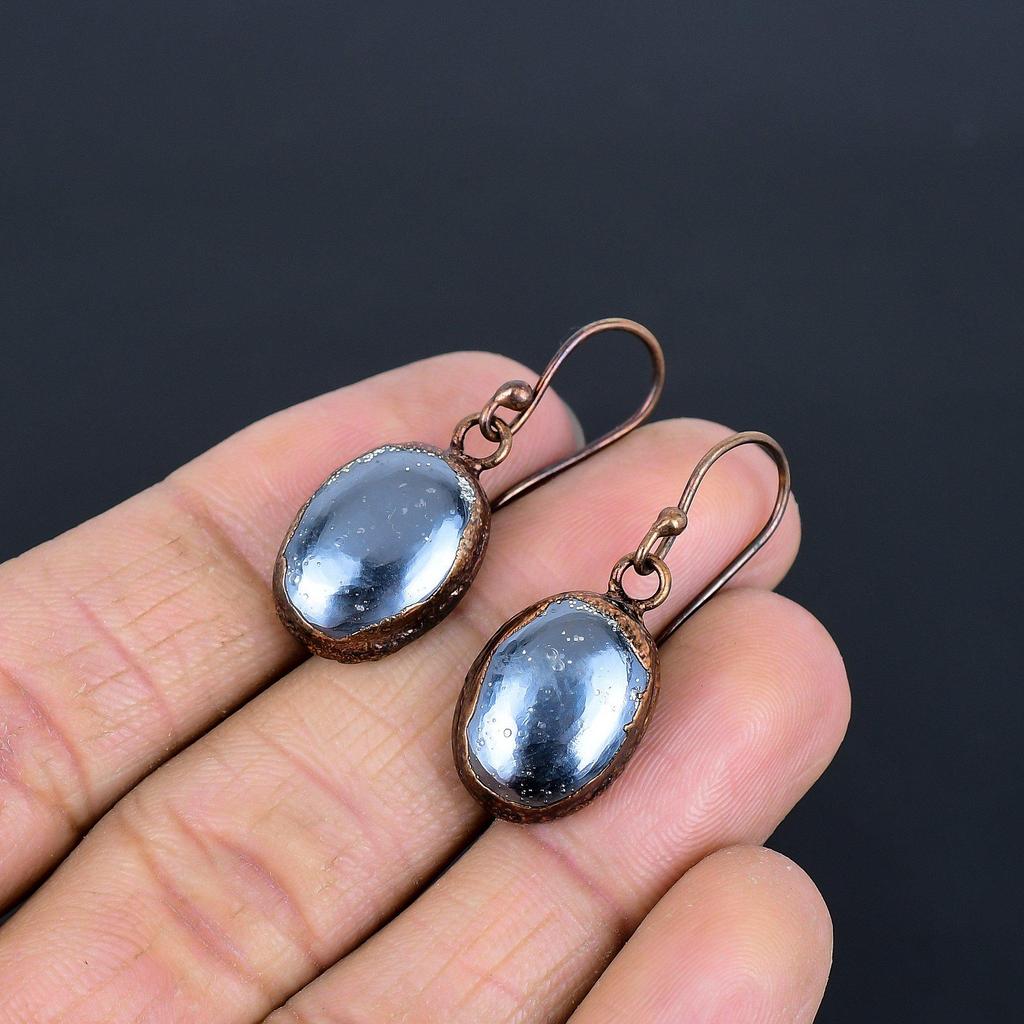 Shungite Earrings Gemstone Jewelry, Copper Electroformed Handmade Earrings, Latest Design Jewelry