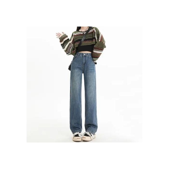 

Джинсы узкие, повседневные, широкие, универсальные, с высокой талией, до пола, прикрывающие мясо, свободные, прямые брюки в стиле ретро, светло-голубые S