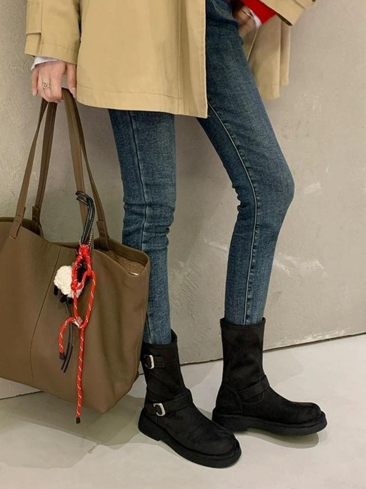 Fashion Brown Suede Ladies Mid Calf Shoes Autumn Winter 2025 Novelty Sale Demi-season on Offer Cosplay Fashion Women's Half High Boots