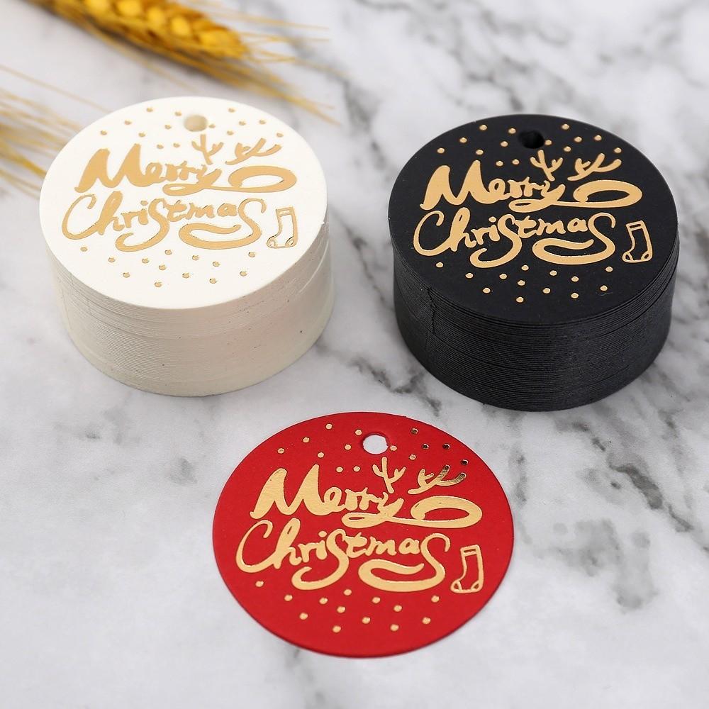 100Pcs White Red Paper Gift Labels Round Shaped Hand Gift Hanging Tag  Festive & Party Supplies