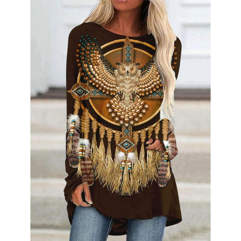 Podzimní a zimní sexy tričko dámské s dlouhým rukávem bohémské základní tričko ležérní prodyšné dámské tričko pulovr velká velikost