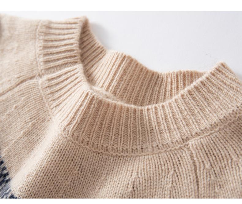 Women's Fair Isle Color Block Cashmere Knit Sweater: Autumn/Winter Slim Fit Pullover