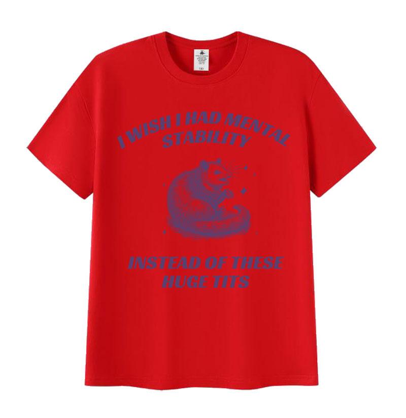 Drôle J'aimerais avoir une stabilité mentale T-shirts Mème Raton Laveur Homme Femme Décontracté Haute Qualité Oversize Coton T-shirt Hauts Harajuku