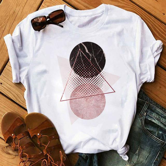 Love Font Geometric Print T Shirt Women New Fashion Black T Shirt 90S Ladies Casual Tops Female Short Sleeve O-Neck Tee Shirts
