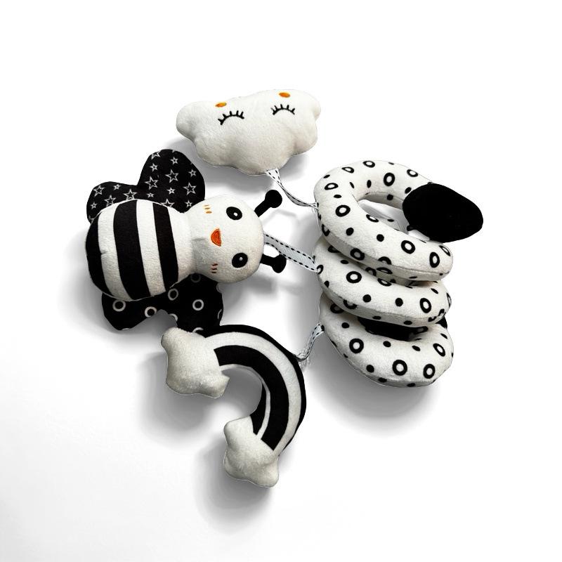 Black & White Bee Crib Wrap Toy with Bells - Cartoon Animal Design, In Stock
