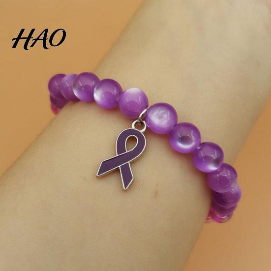 Inspirational Hope Engraved Jewelry Breast Cancer Awareness Bracelets for Women, Ribbon Women Charity Event Souvenir Charm Beaded Elastic Bracelet,