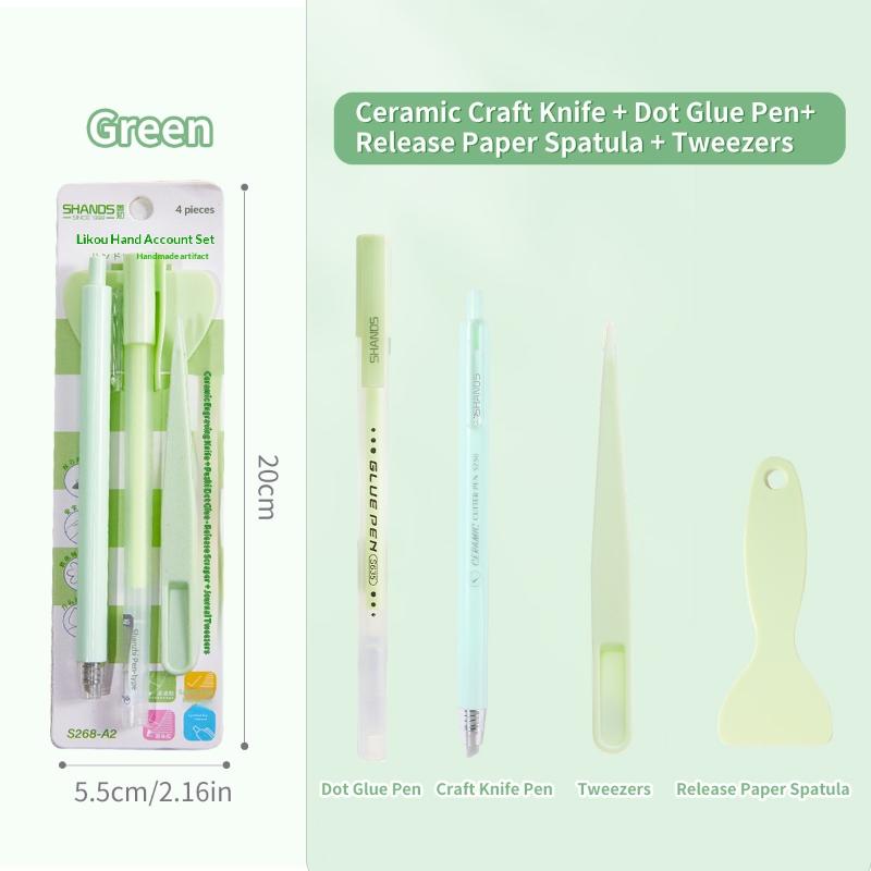 4Pcs/Set Glue Pen Carving Knife Tweezers Small Shovel Student Diy Handmade Set Journal Tools Sationery Craft Kit Supplies
