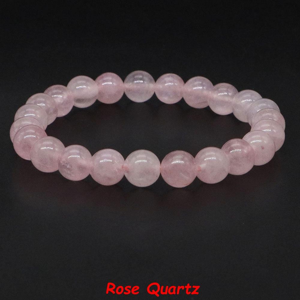 Natural Stone Bracelet Healing Crystal Amethyst Quartz Agate Round Loose Bead Elastic Stretch Bangle For Women Men Jewelry Gifts 4mm&19cm розовый кварц