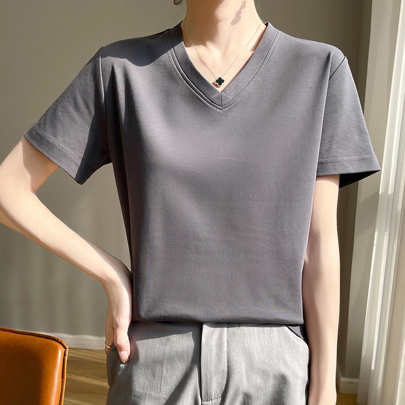 

Women s Australian Cotton V-Neck Short Sleeve T-Shirt - Breathable, Sweat-Absorbing, Comfortable, Versatile, and Trendy Top. M (80-100 jin)