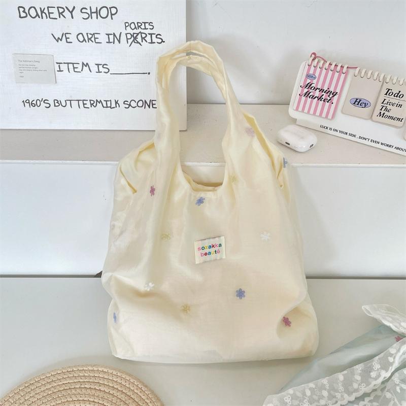 Bestickte Tragetasche Chiffon Unifarbene Blumen-Umhängetasche Große Kapazität Koreanischer Stil Leinwand-Achseltasche Für den Weg zur Arbeit