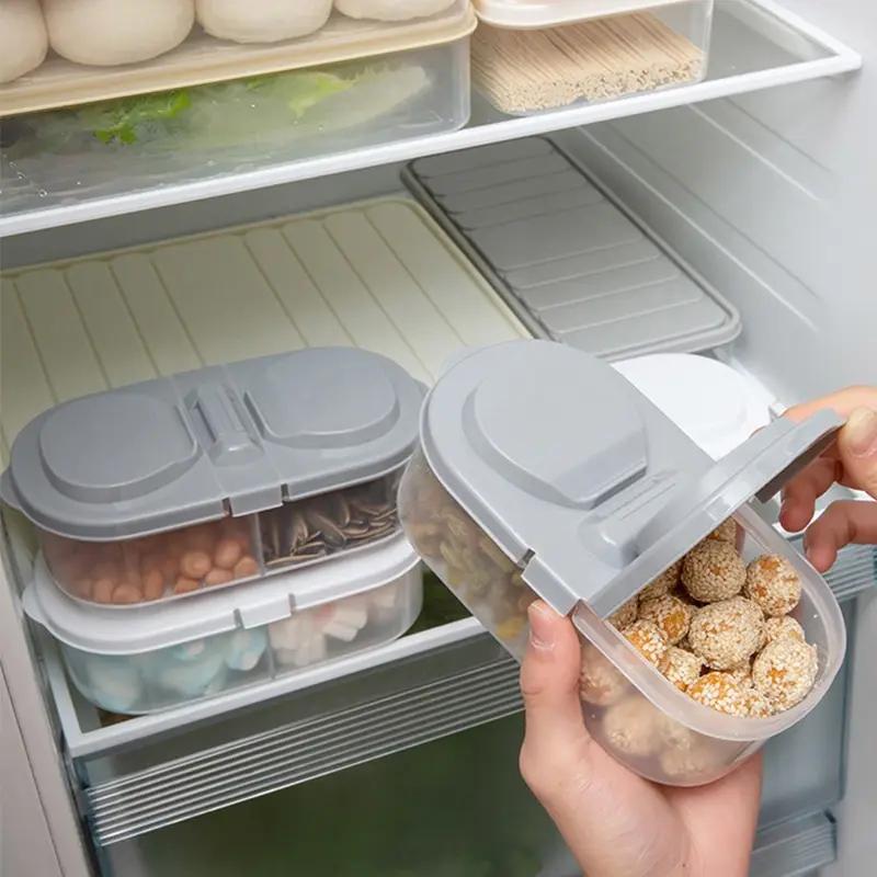 Double Compartment Kitchen Storage Container Airtight Food Grain Sealed Bin for Refrigerator and Pantry