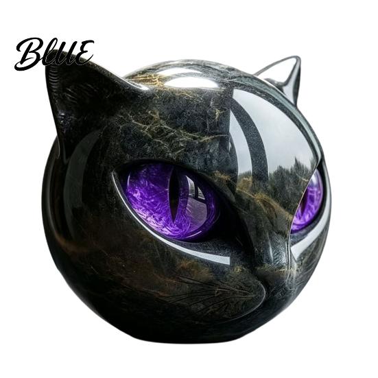 Small Statue for Bookshelf Spherical Black Cat Head Ornament Resin Gothic Style Sculpture with Colorful Whimsical Animal Figurine Eyes Halloween