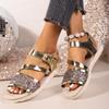 Plus Size Summer New Sequin Fashion One-Line Buckle Platform Sandals Versatile and Comfortable Women's Sandals