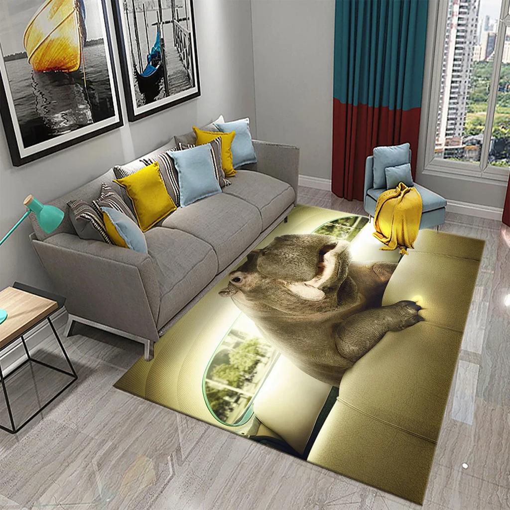 3D Nilpferd Teppich Liebliches Tier Fußmatte für die Haustür Willkommensmatten Rutschfest Küchen Badezimmer Schlafzimmer Teppich Boden Heimdekor Moderne Teppiche