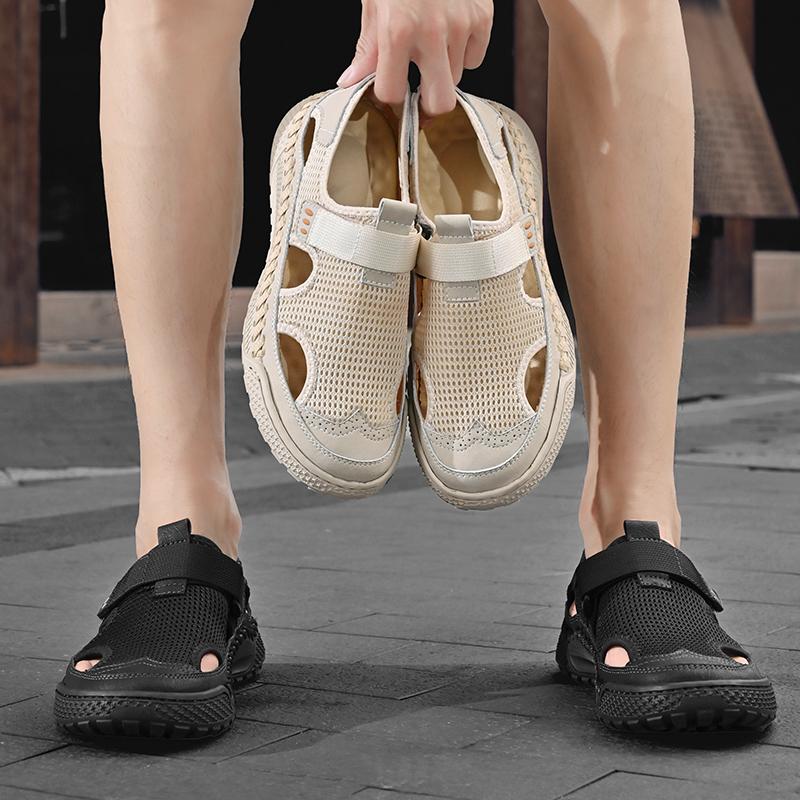 Summer New Hand Sewn Fashionable Casual Shoes Outdoor Breathable Non Slip Men's Comfortable Soft Soled Casual Large Size Sandals