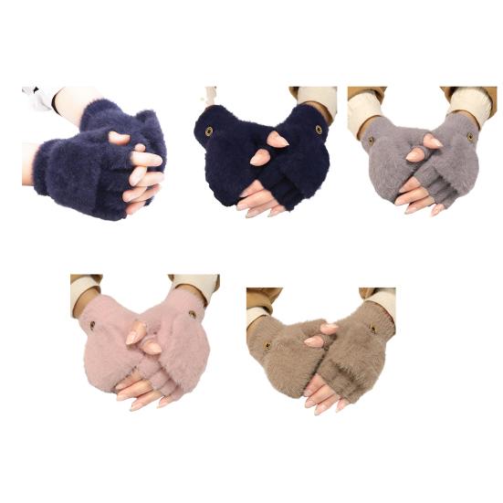 1 Pair Women Fingerless Gloves Warm Thick Winter Convertible Flip