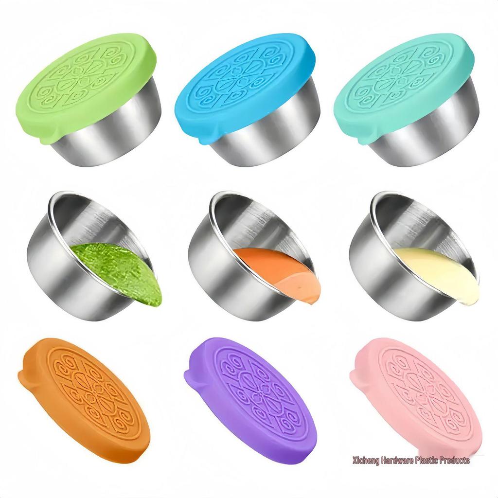 Stainless Steel Sauce Cup with Silicone Lid - 304 Dipping Dish for Salad, Tomato, and Seasonings.