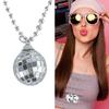Trendy Mirror Disco Ball Charm Necklace Fashionable Bead Chain Neckwear 70s Gift
