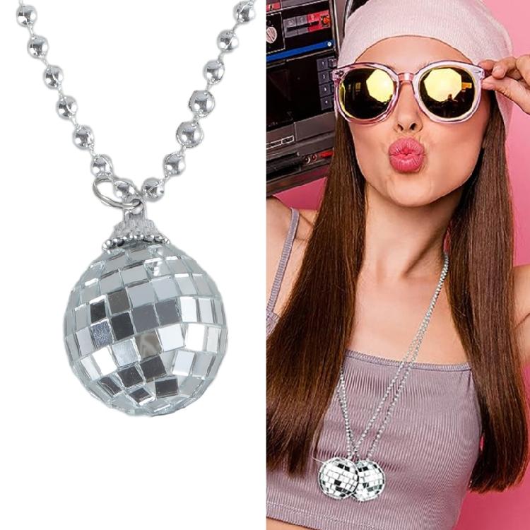 Trendy Mirror Disco Ball Charm Necklace Fashionable Bead Chain Neckwear 70s Gift