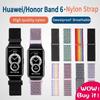 Ny justerbar nylonrem för Huawei Band 6 Andningsbar 6NFC Ersättningstillbehör Armband för Honor band 6 Armband
