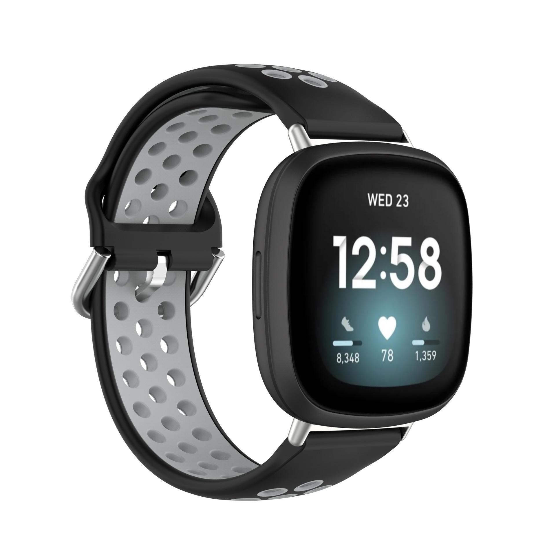

For Fitbit Versa 3/Sense Bi-color Silicone Smart Watch Strap Black/Pink