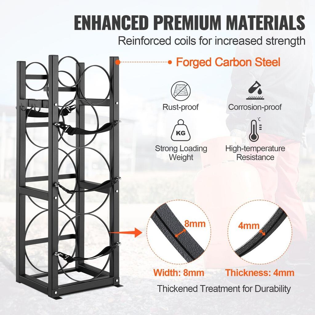 Refrigerant Tank Rack, with 2 x 30lbs and Other 3 Small Bottle Tanks, Cylinder Tank Rack 12.79x12.99x47.12 in, Refrigerant Cylinder Rack and Holders