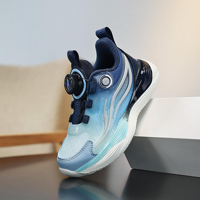 Boys' Sports Shoes 2025 Spring and Autumn Mesh Rotating Button Girls Luminous Trend Lightweight Shock-absorbing Sports and Leisure Shoes
