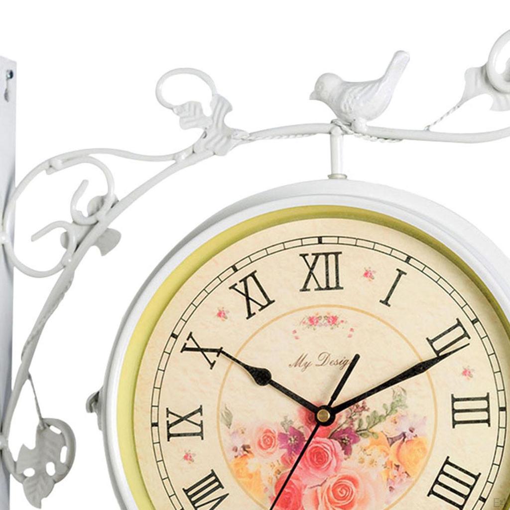 Double Side Wall Clock Dial Diameter 10 Inch Silent Decor Station Round for Patio Balcony