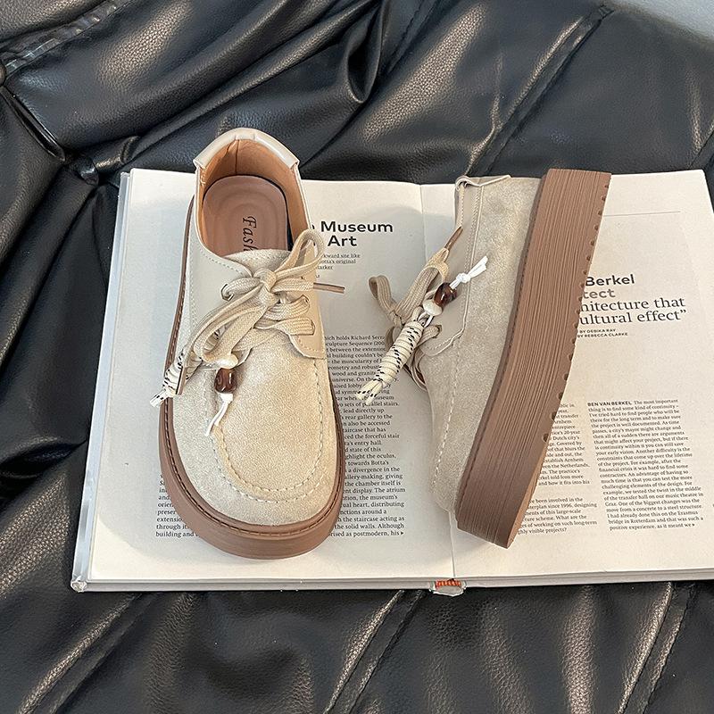 Retro British Style Small Leather Shoes Women's Fashion Big Head Single Shoes Design Sense Brown Loafers Platform Heightening Casual Shoes