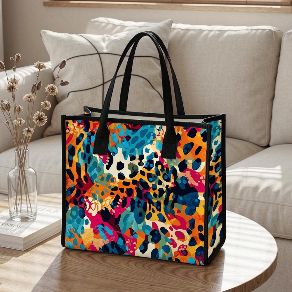 Colorful Leopard Print Tote Bag Casual Daily Large Capacity Shopping Shoulder Handbag