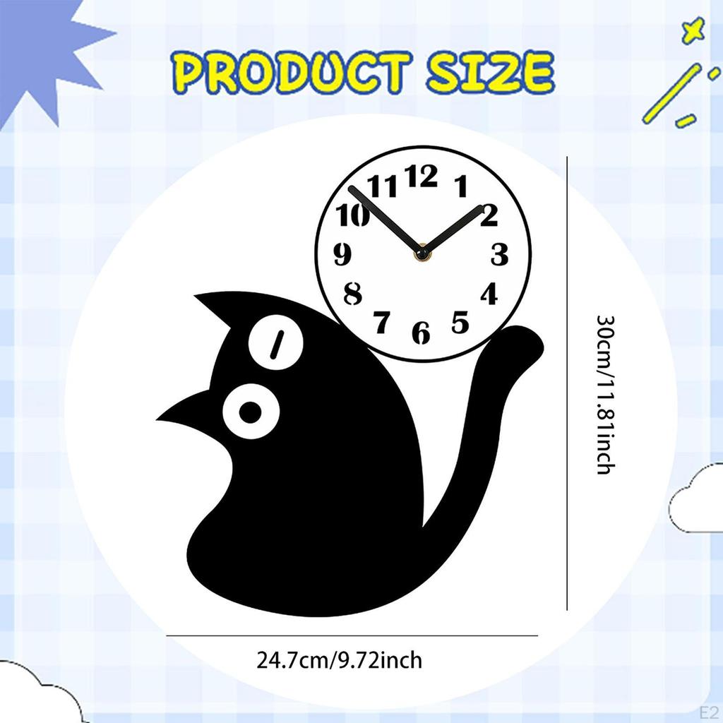 Kids Room Wall Clock Acrylic Hanging Creative Adorable Gift for Cat Design Decorative