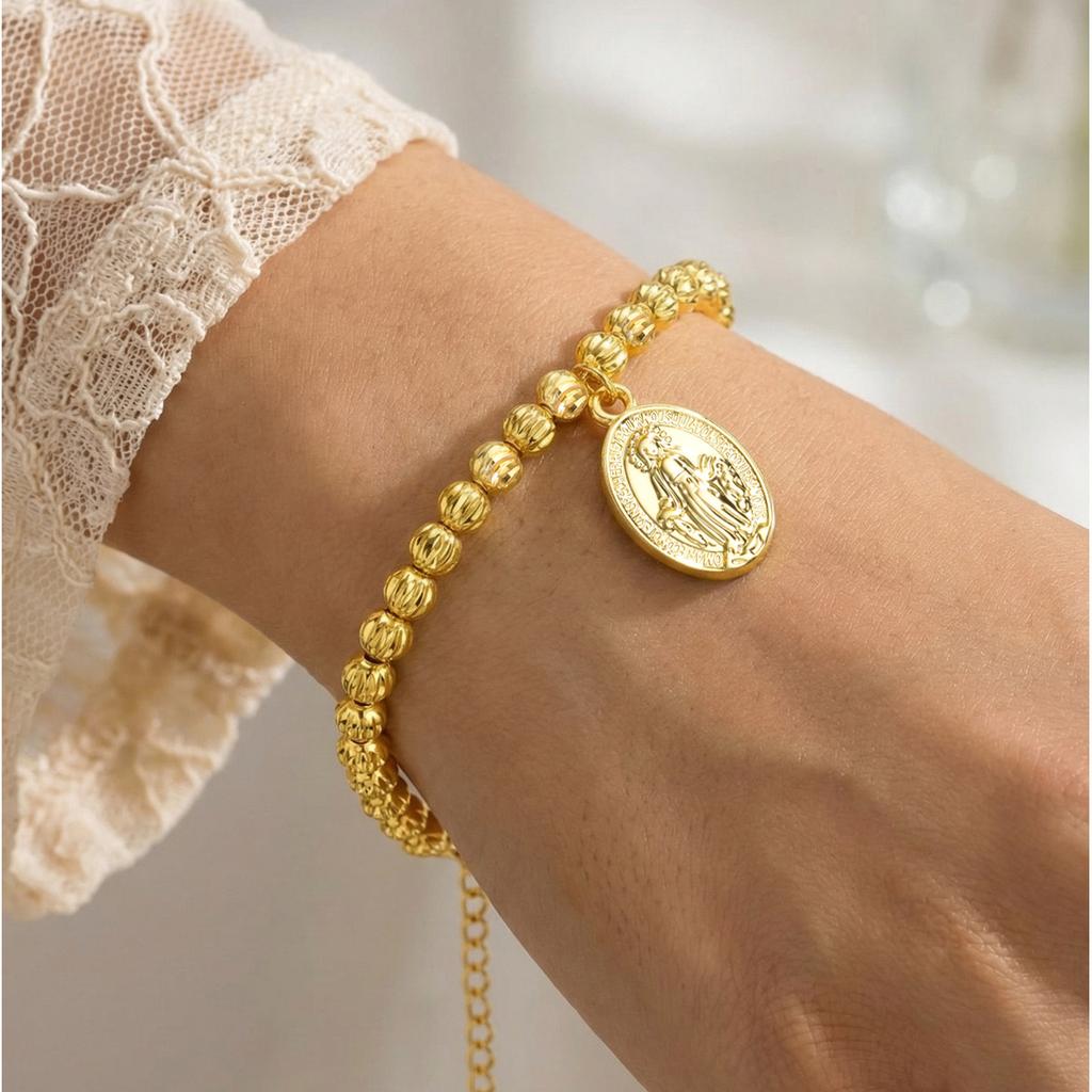 Braccialetto del Rosario per Donna Cattolica Medaglia di San Giuseppe e della Vergine Maria Gioielli Impermeabile Ipoallergenico Regalo Religioso per Battesimo
