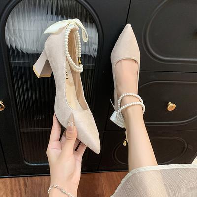 Schleife High Heels Vielseitige spitze Zehen Vielseitiger Riemen Damen 2025 Neue vielseitige Einzelne Schuhe