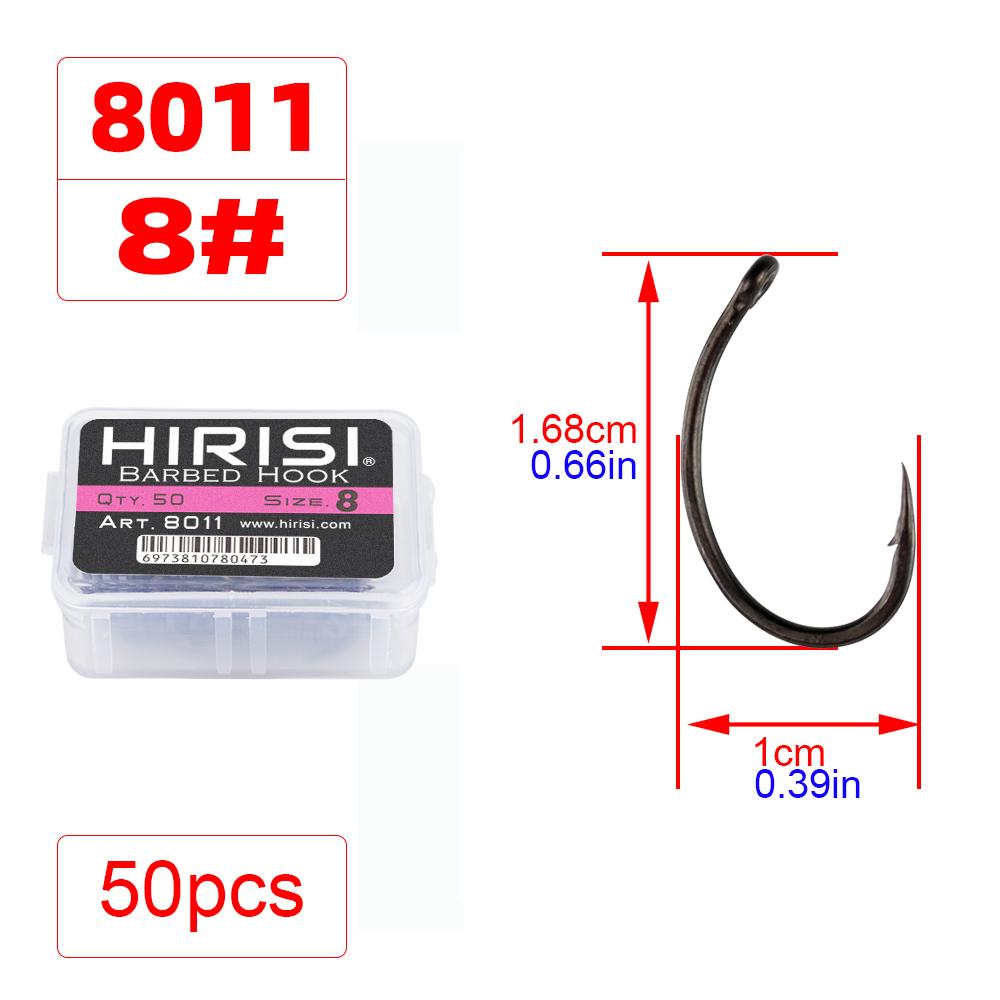 Hirisi 50/100pcs PTFE Coating Carp Fishing Hooks Steel Barbed Hooks In Box 8011 Fishing Accessories