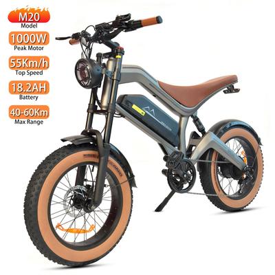 Electric Bicycle All Terrain DYU 20" 1000W Motor Full Suspension Top Speed 50Km/h Adult Ebike 18.2AH 7 Speed Grey M20